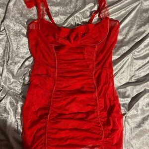 Red Ruched Lingerie Dress
